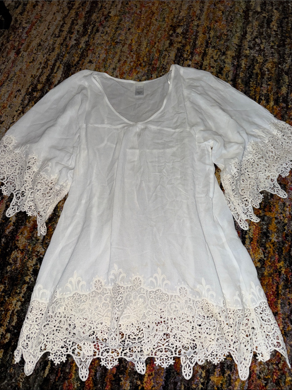 Ivory Lace-Trim Boho Tunic- Swim Cover S